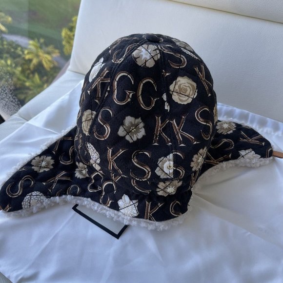 NEW GUCCI X KEN SCOTT Canvas Shearling Floral Print Cap Hat Size S Multicolor - Picture 8 of 11